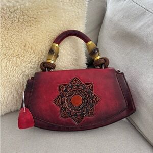 Red leather handmade handbag new